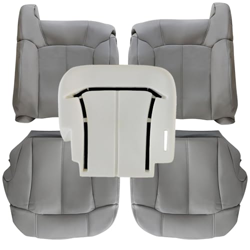 GXARTS Driver and Passenger Side Bottom and Top Lean Back Leather Seat Cover and Driver Foam Cushion Pewter Gray 922 Fit for Chevy Silverado Tahoe Suburban Yukon GMC Sierra 1500 2500 3500 1999-2002 by GXARTS - Used condition - US$96.22