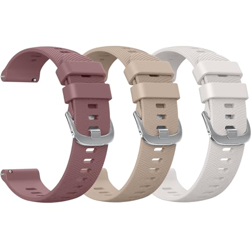 Yisica 3 Piezas Correa para 20mm 22mm Reloj Inteligente Hombre Mujer, Liberación Rápida de Silicona Suave Pulseras de Repuesto (Starlight/Té le Che/Humo Morado 02, 22mm)