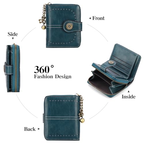 Image of Small Wallet for Women Leather Bifold Compact RFID Blocking with Zipper Coin Pocket