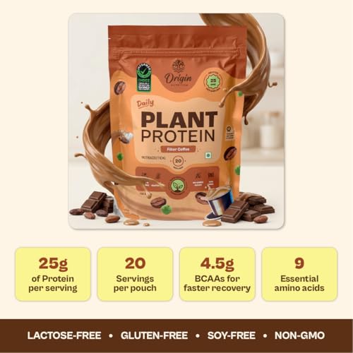Image of Origin Nutrition 100% Natural Plant Based Protein Powder, 810 gm, Ranked Best Vegan Protein, European Pea Protein Isolate & Pumpkin Seed, Filter Coffee Flavour with 25g Protein Per Serve