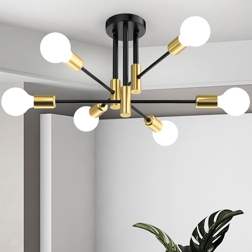 Phaosio Modern Sputnik Chandelier Ceiling Light Fixtures, 6-Lights Mid Century