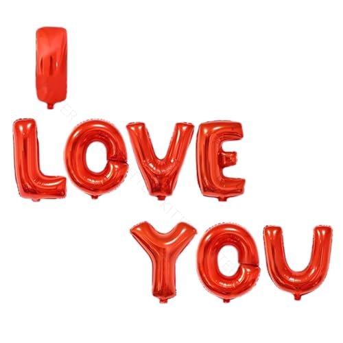 Image of KITTER I Love You Red Foil Balloon Set | ILU Alphabet Letter Balloons for Valentine's Day, Romantic Proposal, Wedding Anniversary, Birthday Party Decoration | Romantic Party Love Balloons for Couples
