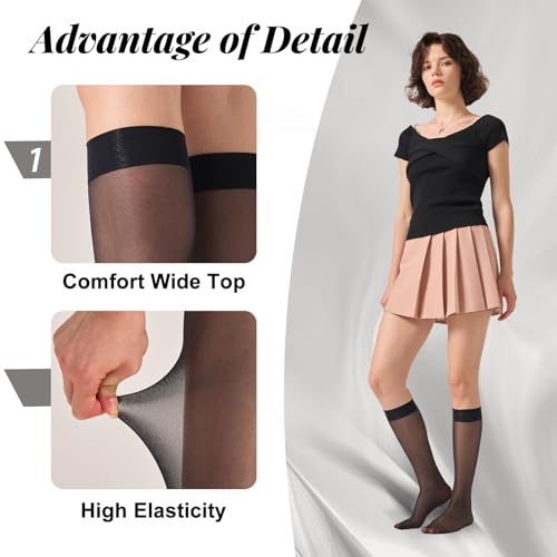 3 Pairs Shiny Knee High Stockings for Women 40 Denier Glossy Nylon Trouser Socks3