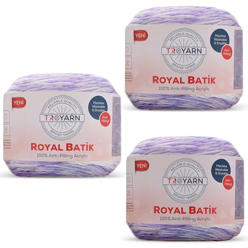 TROYARN Troyarn Royal Batik (3- Skeins Pack) Ombre Yarn with Rainbow Colors,Soft Yarn for Crocheting and Knitting%100 Anti-Pilling Acrylic 3x140 gr (3x383 yds) (10611)