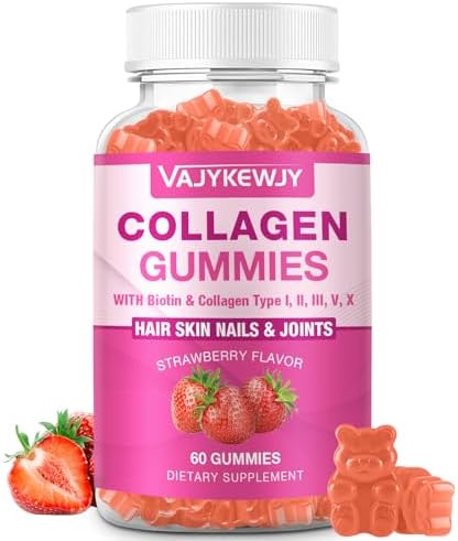 Vegan Collagen Gummies for Women & Men – with Biotin, Vitamin C, & Zinc for Skin Radiance, Hair Growth, Strong Nails, & Joint Support, 60 Count
