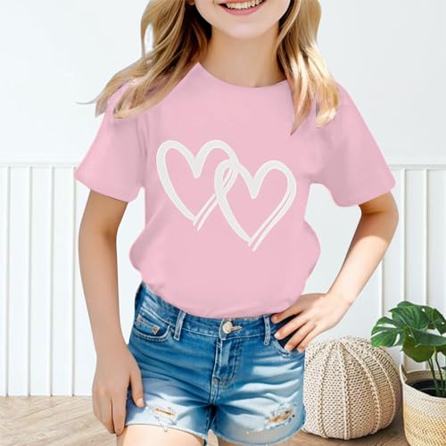 Girls Summer T Shirts Casual Short Sleeve Crew Neck Shirts Outfits Funny Heart Printed Clothes Tops 3-12 Years2