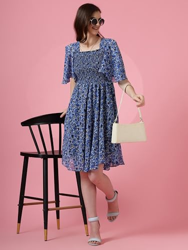 Image of Sheetal Associates Women's Fit and Flare Polka Print Georgette Flared Sleeve Casual Dress