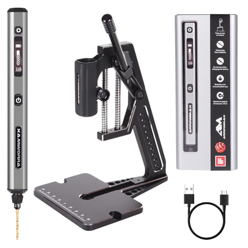 Image of AM ARROWMAX 5-Speed Mini Electric Drill Pen with Benchtop Press, 10 Small Bits with Aluminium Box, LED Lights, OLED Display, Resin Drill Set For Jewelry Making, Plastic, Wood