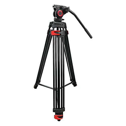 Image of DIGITEK (DPTR-600VD) 163CM Platinum Heavy Duty Video Tripod, 2-Way Pan Head, Max Load 20kg, Black, Rubberized Legs, Bubble Head, 3-Section Adjustment, 4.1kg Weight, for DSLR Cameras & Video Camcorders