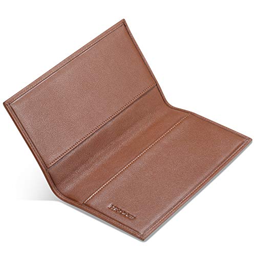 Image of HISCOW Minimalist Checkbook Cover - Full Grain Leather (Premium Cognac) | Full grain cowhide, transaction register & check book pockets, removable duplicate divider, durable stitching, gifts for men