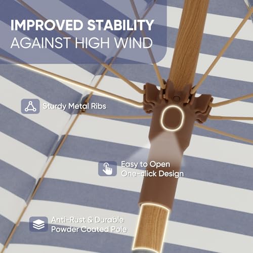 Image of Tempera Heavy Duty High Wind Beach Umbrella with Sand Anchor & Carry Bag | Patio Outdoor Umbrella with Aluminum Frame and Push Button Tilt, Ideal for Garden Lawn, UPF 60+