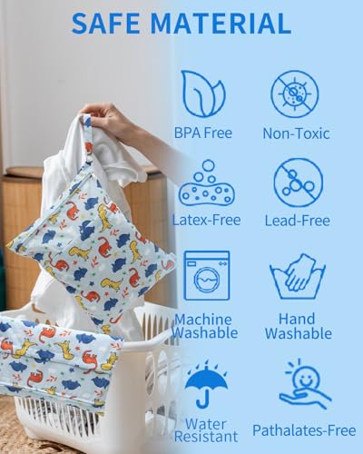 Image of babygoal Wet and Dry Pockets for Baby Nappies, Washable Travel Bags, Beach, Pool, Gym Bag for Swimsuits and Wet Clothes, with Two Zip Pockets, Colour: 40, 30cm x 36cm, Wet and Dry Bag