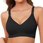 Lonya Bras for Women Push Up Seamless Non Wired Support Full Coverage Ladies V Neck Wireless Bra Comfort Adjustable Padded Zero Feel Bralettes, Black, S