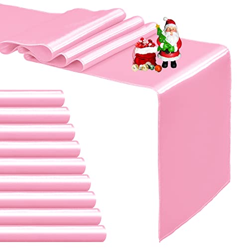 10-Pack Pink Satin Table Runner 12 x 108 Inch Long Bright and Smooth Silk Fabric Table Runner for Wedding Banquet Birthday Party Decoration
