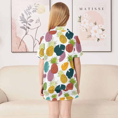 ALAZA Colorful Pineapple Palm Leaf Satin Pajamas Set Short Sleeve Button Down Sleepwear Summer Pjs 2 Piece4