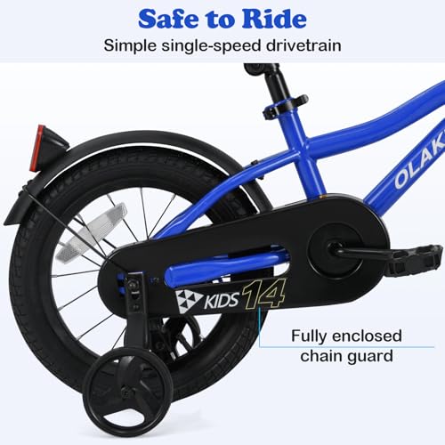 Image of Olakids Kids Bike, 12 14 16 18 Inch Toddlers Bike with Training Wheels Safety Bell Adjustable Seat and Handlebar, Handbrake and Coaster Brake, Children's Bicycle for Boys Girls