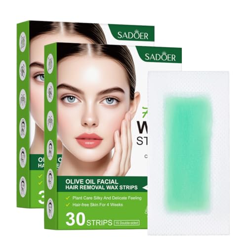 Image of 60 PCS 2 In 1 Face Wax Strips, Facial Hair Removal Wax Strips, Double Sided Wax Strips With Olive Oil, Hair Removal Strips For Upper Lip Eyebrows Chin Cheeks Underarms Legs And Bikini Line