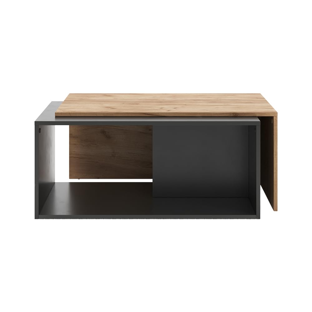 Vicco Mesa de Centro Paul, Antracita/Roble Dorado, 90 x 48 cm | con tablero giratorio y superficie de almacenamiento adicional