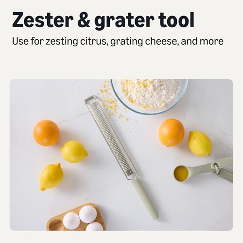 Amazon Basics Lemon Zester and Cheese Grater Tool, Stainless Steel, Rust-Resistant, Non-Slip Soft Grip Handle, Dishwasher-Safe, Linen Gray - image 2