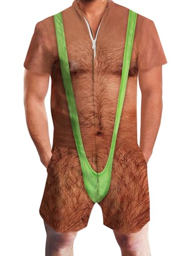 RAISEVERN Mens Romper Zipper Jumpsuit Male Shorts Sleeve One Piece Overalls Bro Outfits