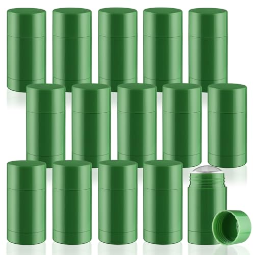 15 Pcs 40g/1.35oz Deodorant Containers Plastic Bottom Filling Stick Deodorant Bottle Refillable Lip Balm Tube for Lipstick Crayon - Green
