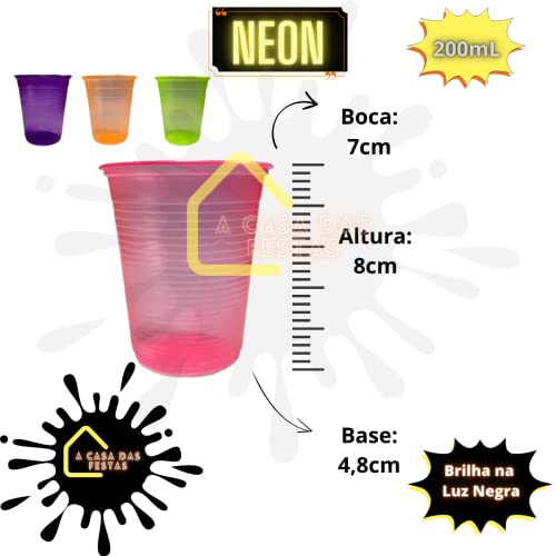 Kit Festa Neon Fácil 220 Peças - Pulseira Óculos Tiara Prato Copo Colher Brilha Luz Negra Boate