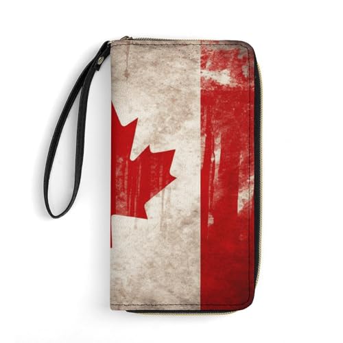 Women Wallets Retro Canada Flag Leather Wallet for Women Thin Wallet with Zipper Pocket Card Holder