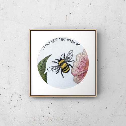 Image of YOUA Honeybee Embroidery Starter Kit for Beginners,Flower Cross Stitch Kits for Adults, Include Embroidery Clothes with Cute Bees and Flowers Patterns,Threads, Needles and Instruction