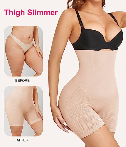 Nebility Women Waist Trainer Shapewear Tummy Control Body Shaper Shorts Hi-Waist Butt Lifter Thigh Slimmer (M/L, Beige) #TOP3