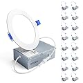 Ensenior 16 Pack 4 Inch LED Recessed Ceiling Light, Dimmable, 3500K Neutral White, 750LM 9W 120V, High Brightness Canless Wafer Downlight - ETL&FCC&IC