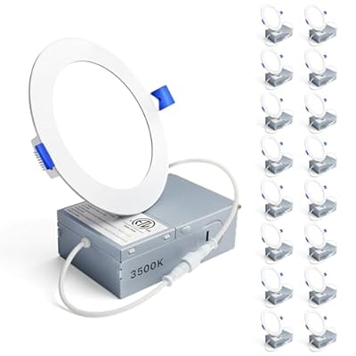 Ensenior 16 Pack 4 Inch LED Recessed Ceiling Light, Dimmable, 3500K Neutral White, 750LM 9W 120V, High Brightness Canless Wafer Downlight - ETL&FCC&IC
