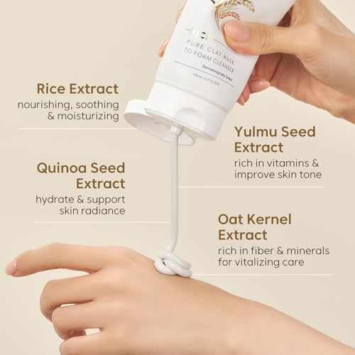 THANKYOU-FARMER-Rice-Pure-2-IN-1-Korean-Clay-Mask-to-Foam-Cleanser-527-floz-Removes-Excess-Oil-Removing-Dead-Skin-Cells-Soft-Skin-Pore-Purifying-Dermatologist-Tested-Korean-Face-Wash