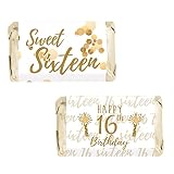 White and Gold Sweet 16 Birthday Party Mini Chocolate Candy Bar Wrappers - Sixteen 16th Party Favor Stickers - 45 Stickers