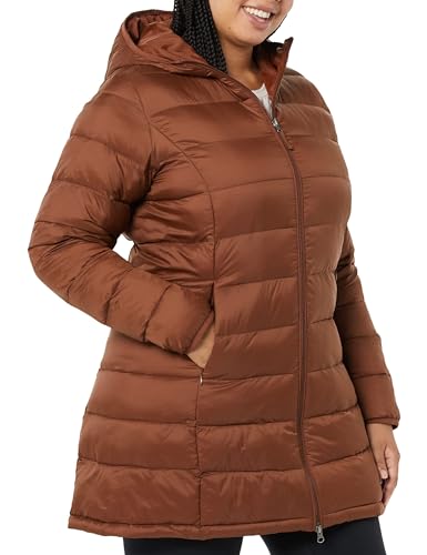 Amazon Essentials Manteau matelassé à Capuche, imperméable et Compressible pour Femme (Disponible en Grande Taille) - Marron Caramel foncé (Taille XL)