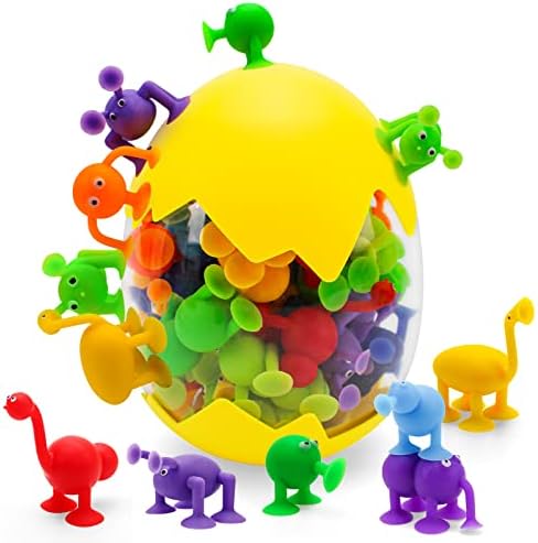 Suction Toys Baby Bath Toy Set-45 Pcs Kids Suction Cup Toys,Bathtub Silicone Building Blocks, Stress Release Toys,Toddler Travel Toys Easter Eggshell Gift for 3 4 5 6 7 8 Year Old Boy Girl (Yellow)