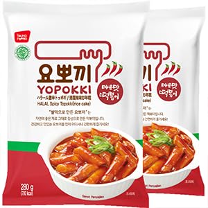 Miniatura 1 de Yopokki Instant Halal Tteokbokki Pack (Hot Spicy, Pack de 2) Comida callejera coreana con salsa picante dulce y picante Topokki Rice Cake - Rápido y