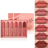 Katiluxiya 6Pcs Liquid Matte Lipstick Set, Long-Lasting Wear Non-Stick Cup Not Fade Waterproof Lip Gloss, Matte Nude Liquid Lipstick Makeup Gift Kit for Women & Girls, 24 Hour＆Nude Lipstick