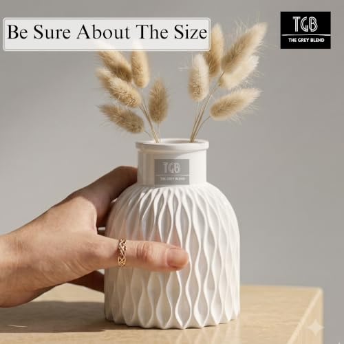 Image of Wave Textured Concrete Vase for Living Room & Table Decor | Sculpted Wave Texture Compact Size 8 x 9 cm, 650g Holds Dried Flowers & Pampas Grass Matte White Finish