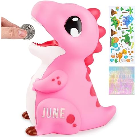 Dinosaur Piggy Bank for Kids Unbreakable Money Coin Bank for Boys Girls with DIY Stickers,Toddler Gifts for Birthday,Easter,Baby Shower,Green Cover