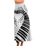 Chic Music Piano Keyboard Note Women's Maxi Skirt High Waisted Long Skirts Swing Skirts M
