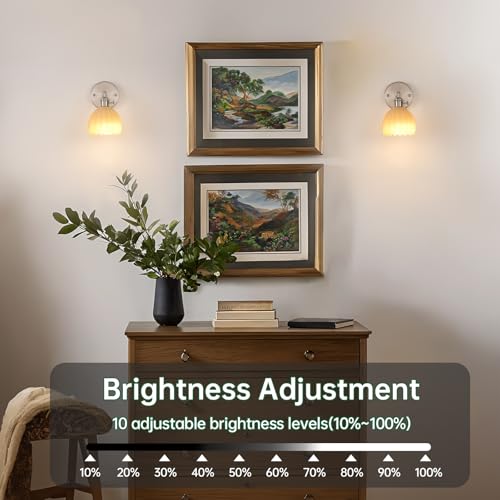 Image of Shenmoyl Vintage 5000 mAh Battery Operated Wall Sconce with Cream Tulip Glass Lampshade Rechargeable Battery Powered Wall Light with Remote Control for Bedroom Doorway, Set of 2