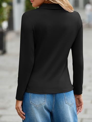Image of Tankaneo Womens Long Sleeve Polo Shirts V Neck Collared Button Down Shirt | Polo Shirts,V Neck, Collared, Button Down