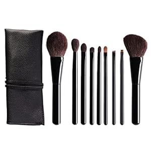 MADALIAN 9 Makeup Brushes Leather Bag Portable Makeup Brush Set Beauty Tools