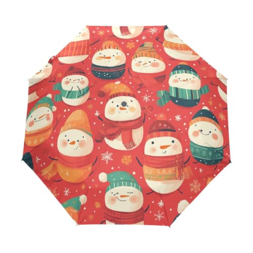 Parapluie pliable automatique coupe-vent festif bonhomme de neige voyage
