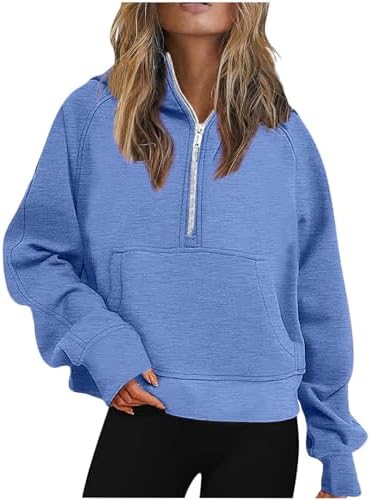 2024 Winter Clothes Half Zip Sweatshirts Cropped Hoodies Fleece Jackets Women's Quarter Zip Up Pullover Fall Outfits