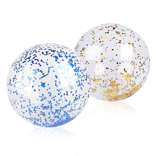2 Stück Wasserball Aufblasbar,40cm Strandball,Aufblasbare Glitter Wasserbälle,Pool Spielzeug Wasserbälle,Transparenter Wasserball Kinder,Sommer Strand Schwimmbad Spielzeug Ball Tauchbälle für Kinder