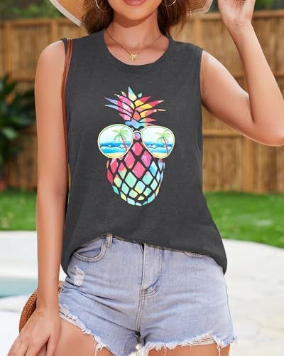 Womens Tank Tops Summer T Shirts Sleeveless Casual Loose Tunic Blouses