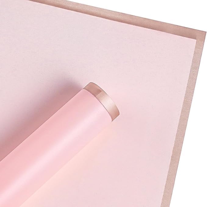Image of Zarwani - 10 Sheets Korean Style Waterproof Bouquet Wrapping Paper (58cm x 58cm, 60 Microns) | Golden Border Design, Giftwrap for Flowers & DIY Gift Wrapping Paper (10, Baby Pink)