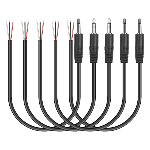 MEIRIYFA 3.5mm Male Plug to Bare Wire Stereo Audio Cable, 1/8' 3.5mm TRS 3 Pole Plug Pigtail Open End Audio Cable for Headphone Headset Speaker Replacement Cable Repair (5Pack, 1M) (TRS Male)