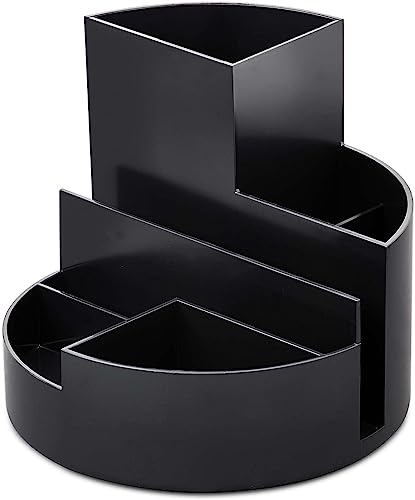 Maul Schreibtisch Organizer MAULrundbox Eco Ø14x12,5cm | Organizer aus 85% recyceltem Kunststoff mit 6 Fächern | Moderner Stiftehalter | Stifte Organizer für Büro und Schreibtisch | Schwarz